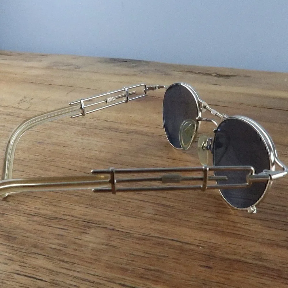 JEAN PAUL GAULTIER SILVER WITH BLUE LENS #56-0174 VINTAGE STEAMPUNK SUNGLASSES